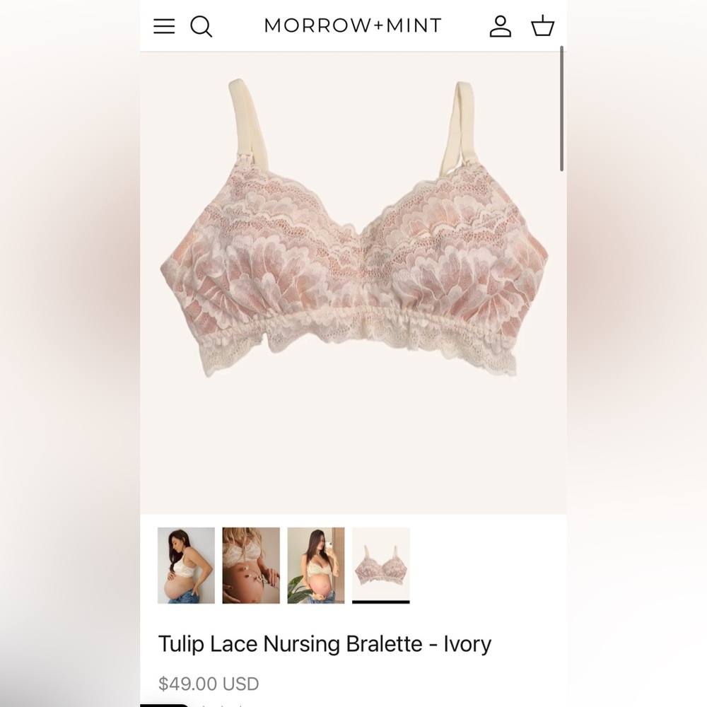 NWT Morrow + Mint Tulip Lace Nursing Bralette -ivory